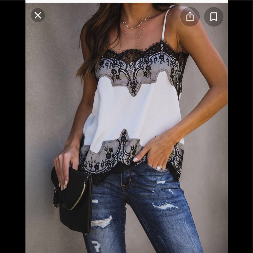 Vici - light cream and black tank top